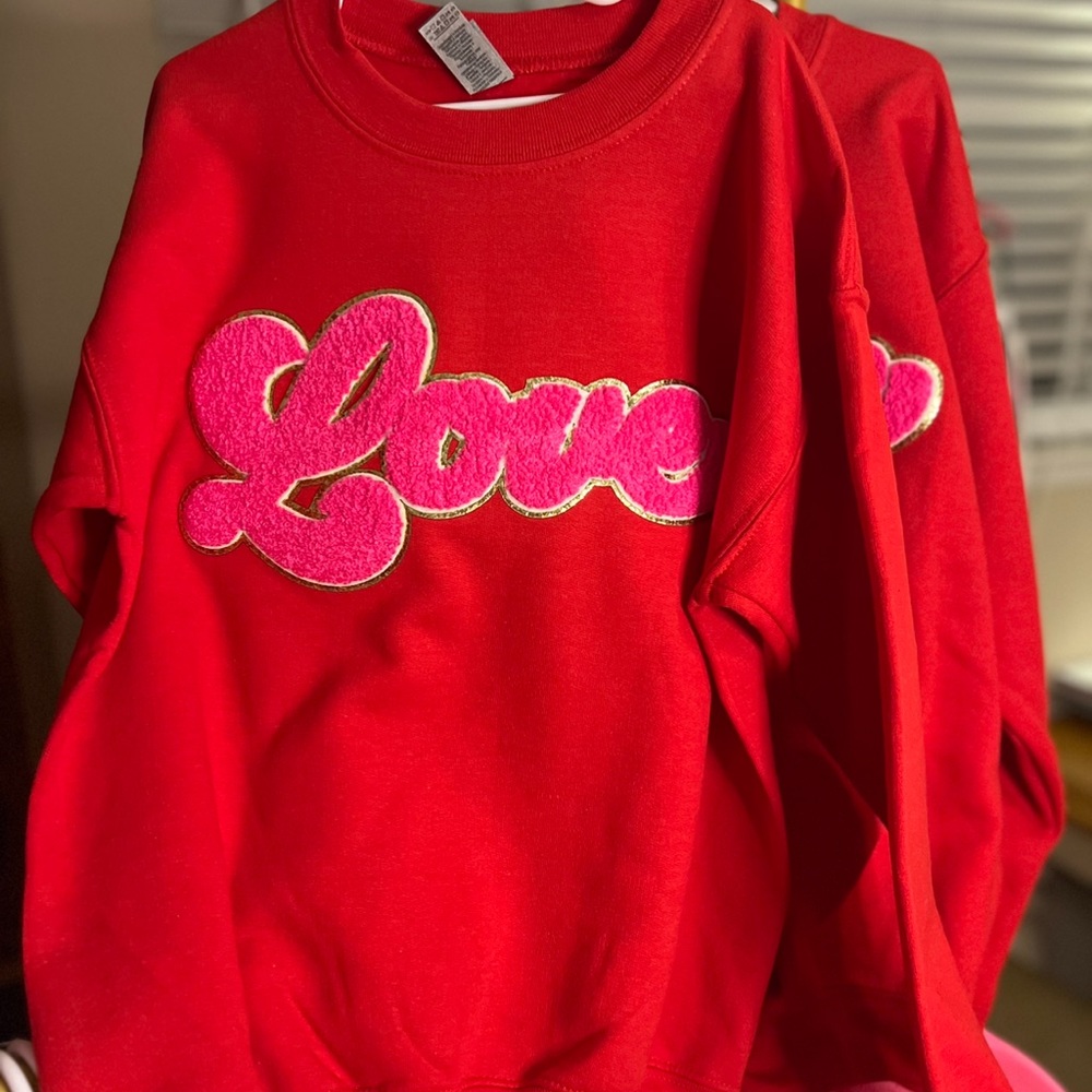 Youth Gildan Chenille Patch LOVE sweatshirts